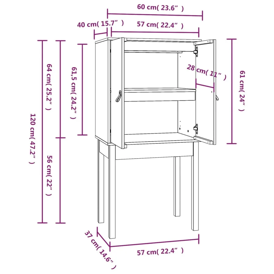 Buffet haut Marron miel 60x40x120 cm Bois massif de pin - 9