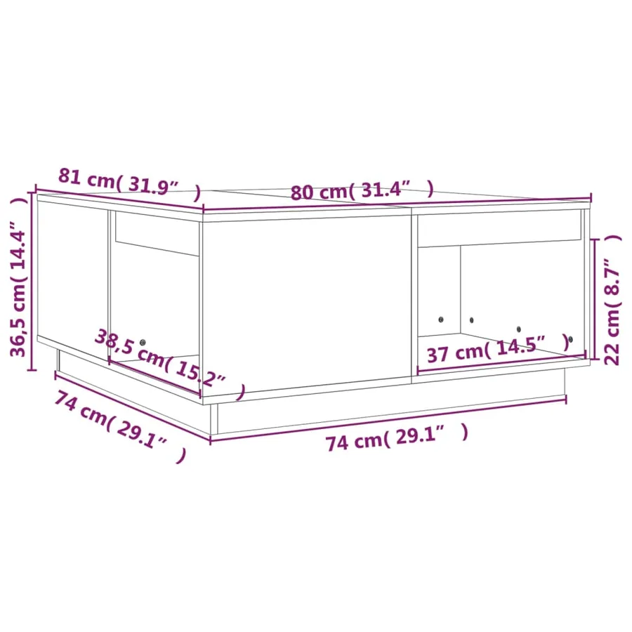 Table basse 80x81x36,5 cm Bois massif de pin - 8