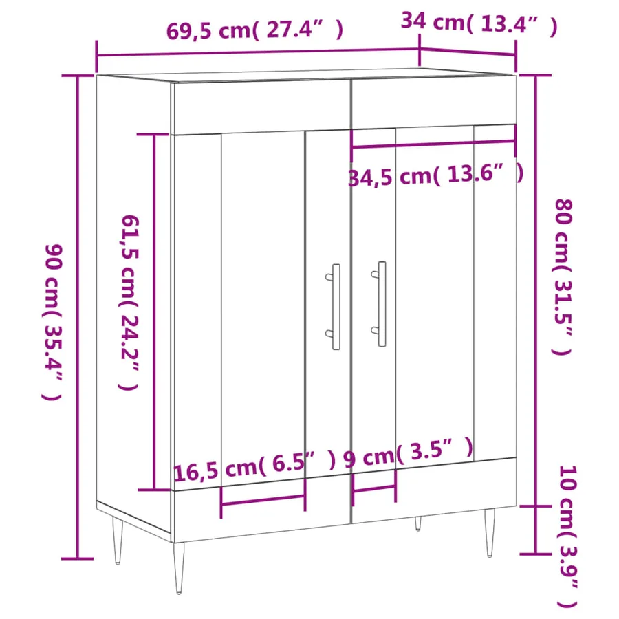 Buffet blanc 69,5x34x90 cm bois d'ingénierie - 12