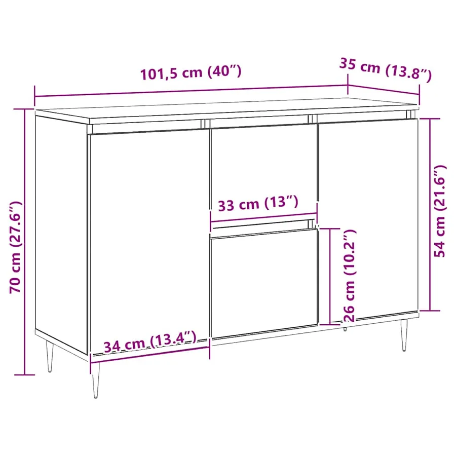 Buffet sonoma gris 101,5x35x70 cm bois d'ingénierie - 11