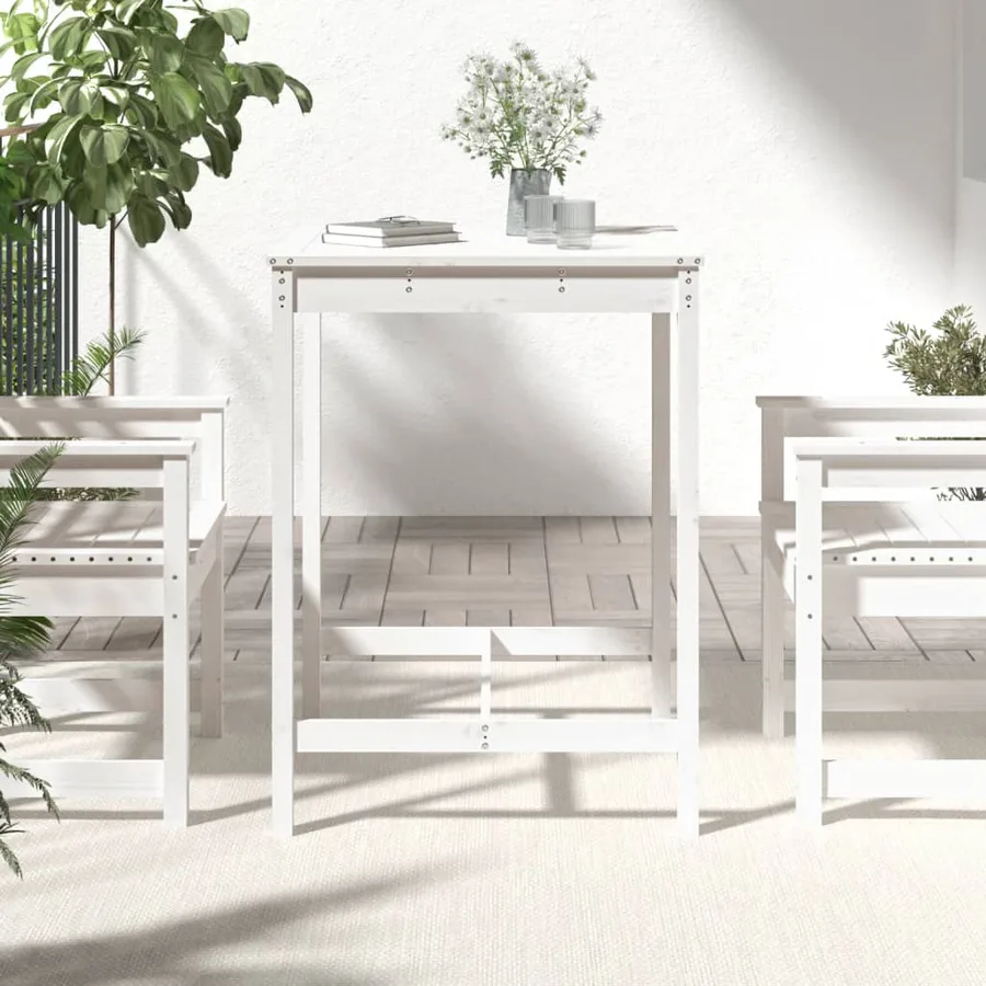 Table de jardin blanc 82,5x82,5x110 cm bois massif de pin - 3