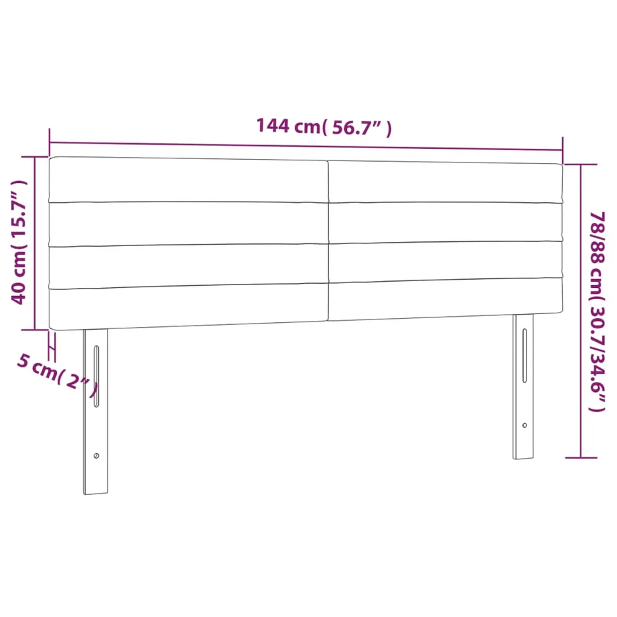 Tête de lit à LED Noir 144x5x78/88 cm Velours - 6