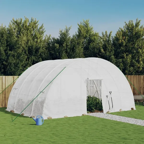 Serre avec cadre en acier Blanc 24 m² 6x4x2,85 m