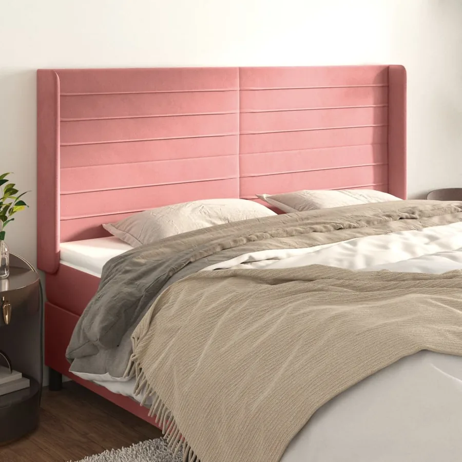 Tête de lit avec oreilles Rose 203x16x118/128 cm Velours