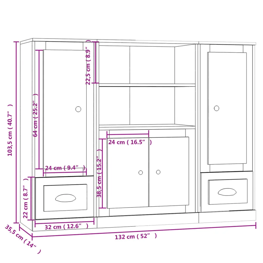 Buffets 3 pcs blanc bois d'ingénierie - 8