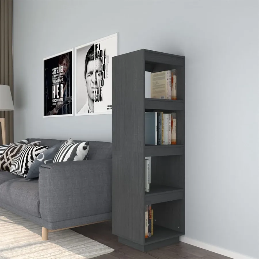 Bibliothèque/Séparateur de pièce gris 40x35x135 cm pin massif