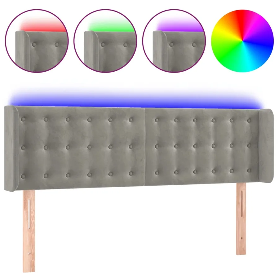 Tête de lit à LED Gris clair 147x16x78/88 cm Velours - 2