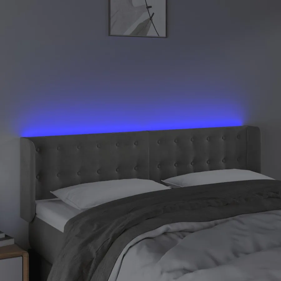 Tête de lit à LED Gris clair 147x16x78/88 cm Velours - 4