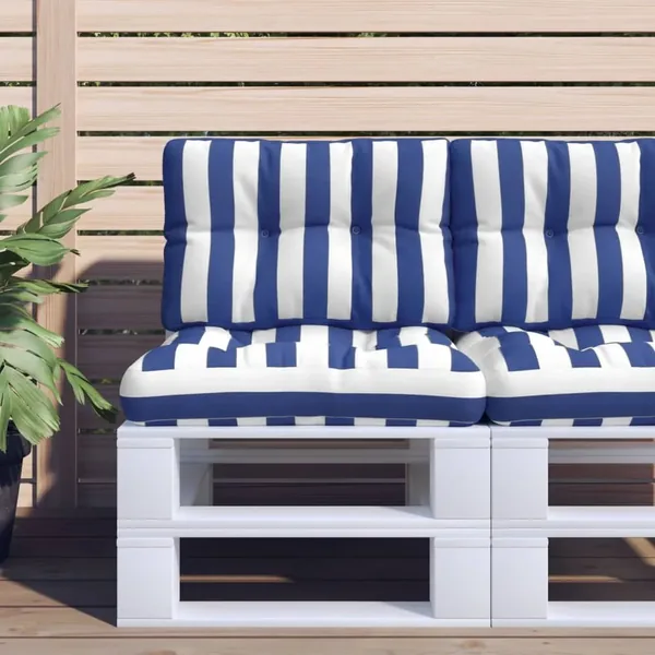 Coussin de palette rayures bleues et blanches 60x40x12 cm tissu