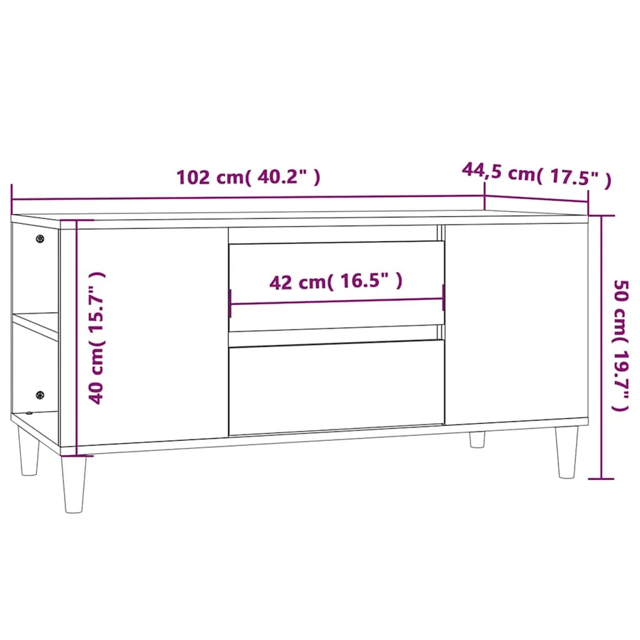 Meuble TV Noir 102x44,5x50 cm Bois d'ingénierie - 10