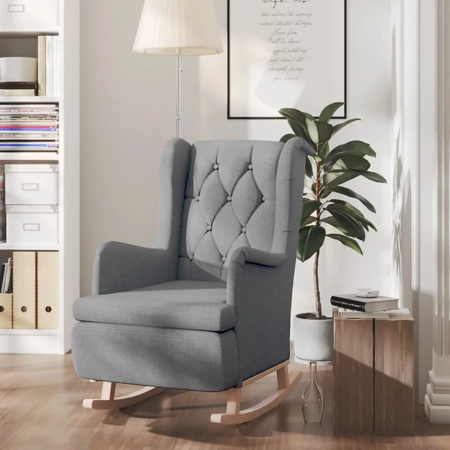 Fauteuil avec pieds à bascule en bois d'hévéa Gris clair Tissu