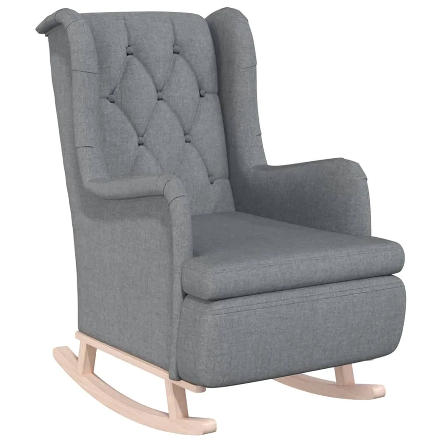 Fauteuil avec pieds à bascule en bois d'hévéa Gris clair Tissu - 2