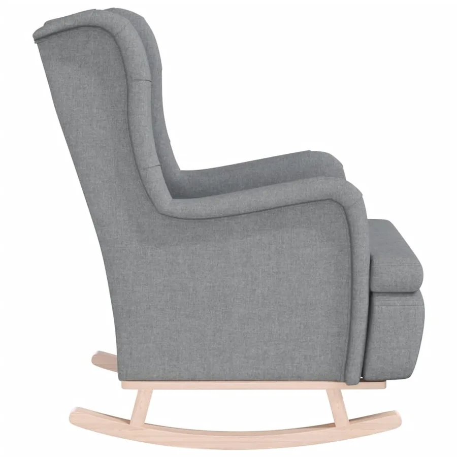 Fauteuil avec pieds à bascule en bois d'hévéa Gris clair Tissu - 4