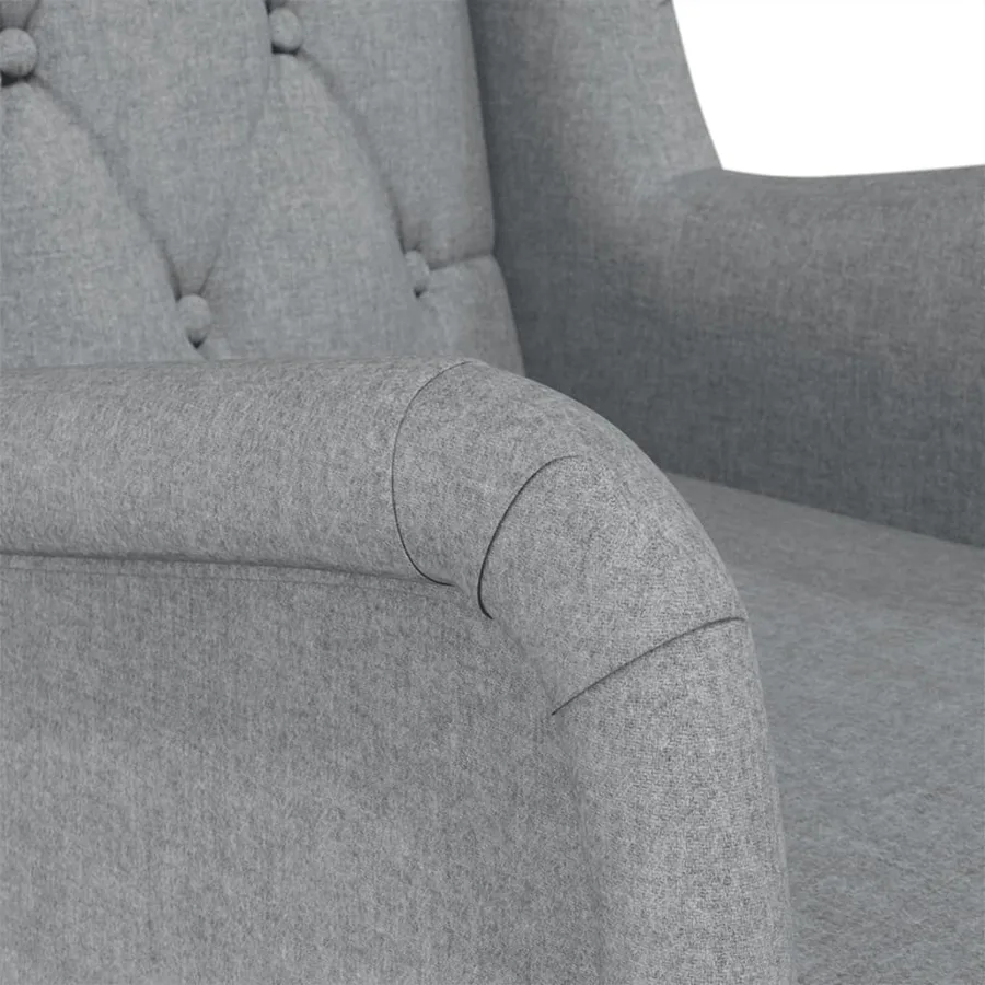 Fauteuil avec pieds à bascule en bois d'hévéa Gris clair Tissu - 6