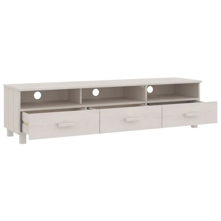 Meuble TV HAMAR Blanc 158x40x40 cm Bois massif de pin - 5