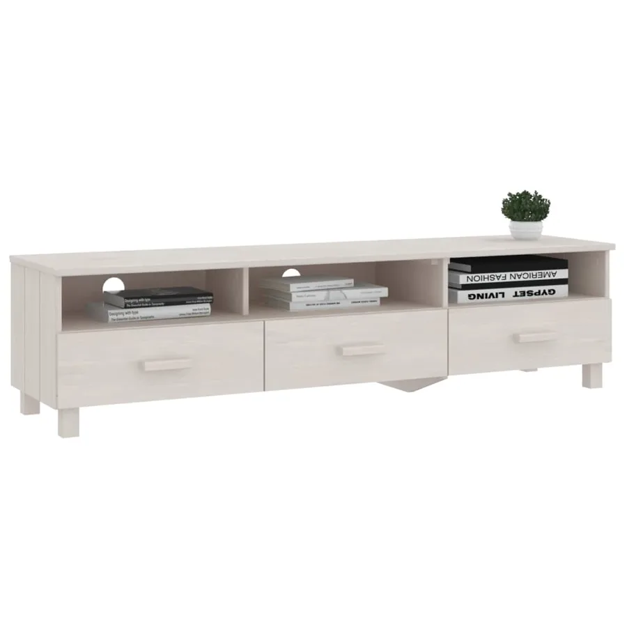 Meuble TV HAMAR Blanc 158x40x40 cm Bois massif de pin - 6