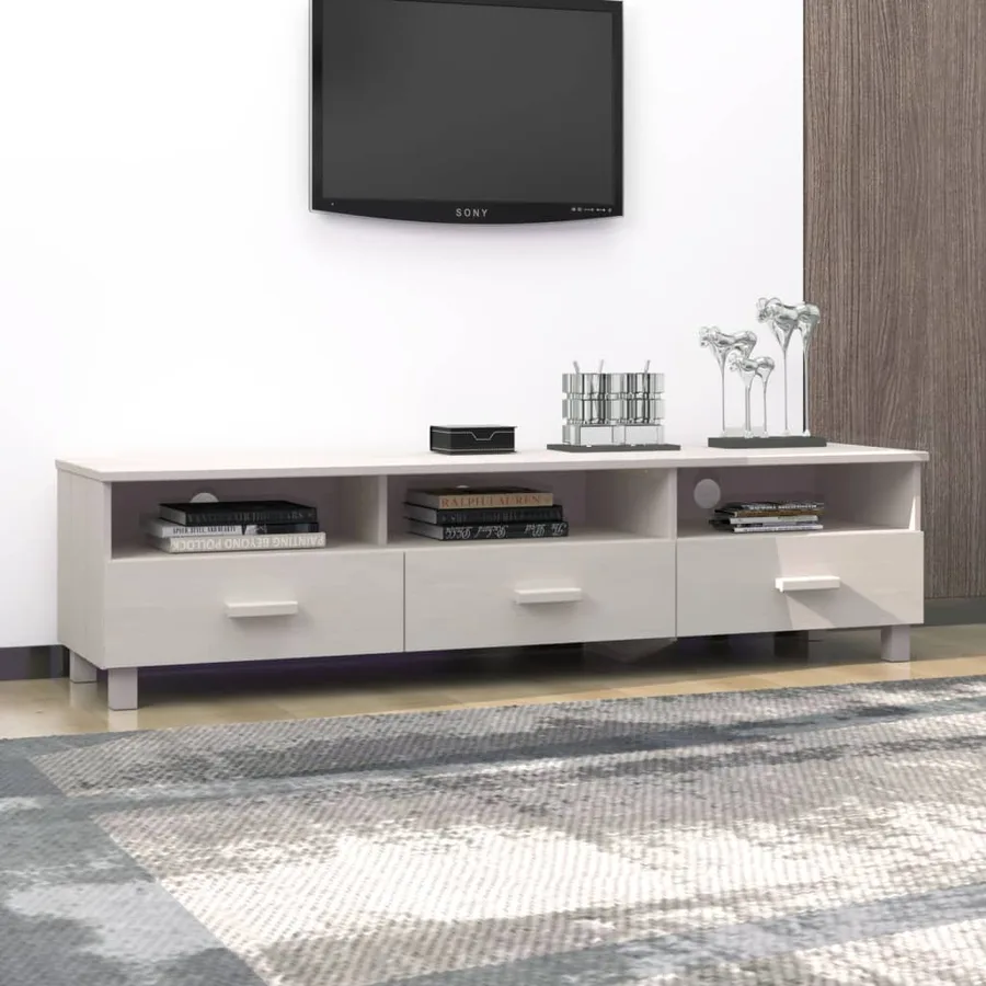 Meuble TV HAMAR Blanc 158x40x40 cm Bois massif de pin - 7