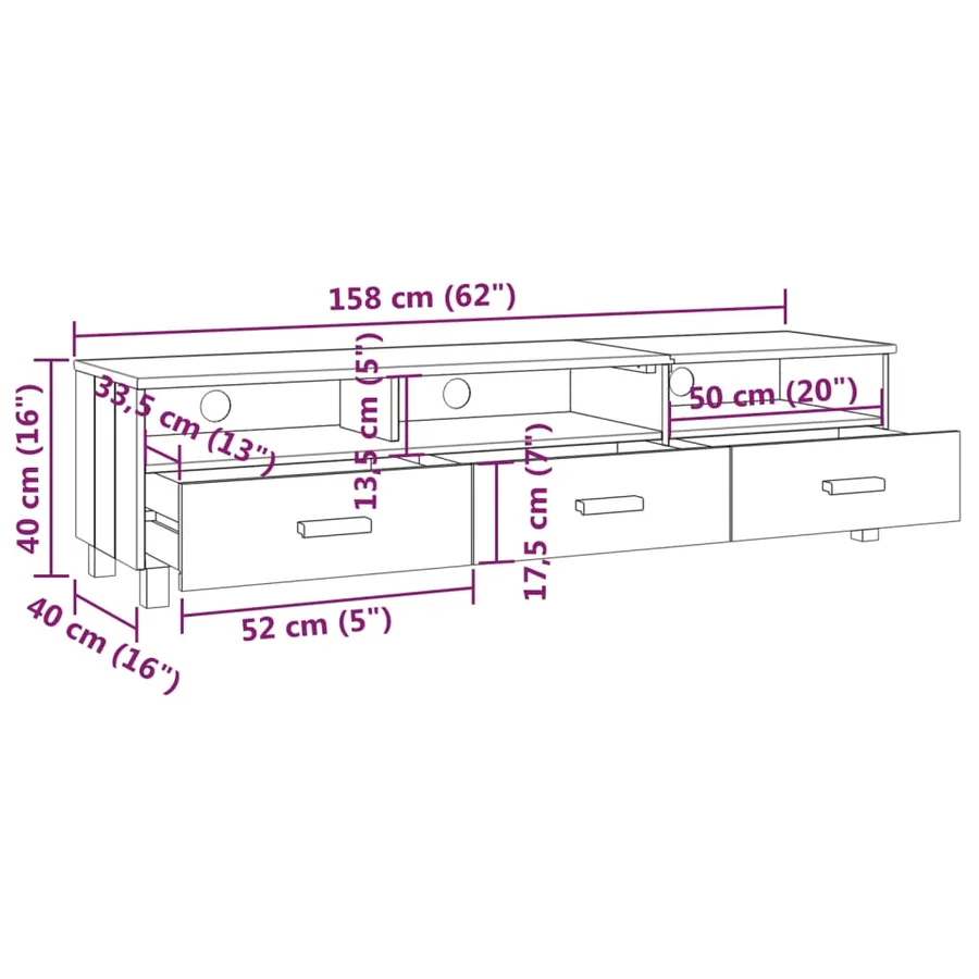 Meuble TV HAMAR Blanc 158x40x40 cm Bois massif de pin - 8
