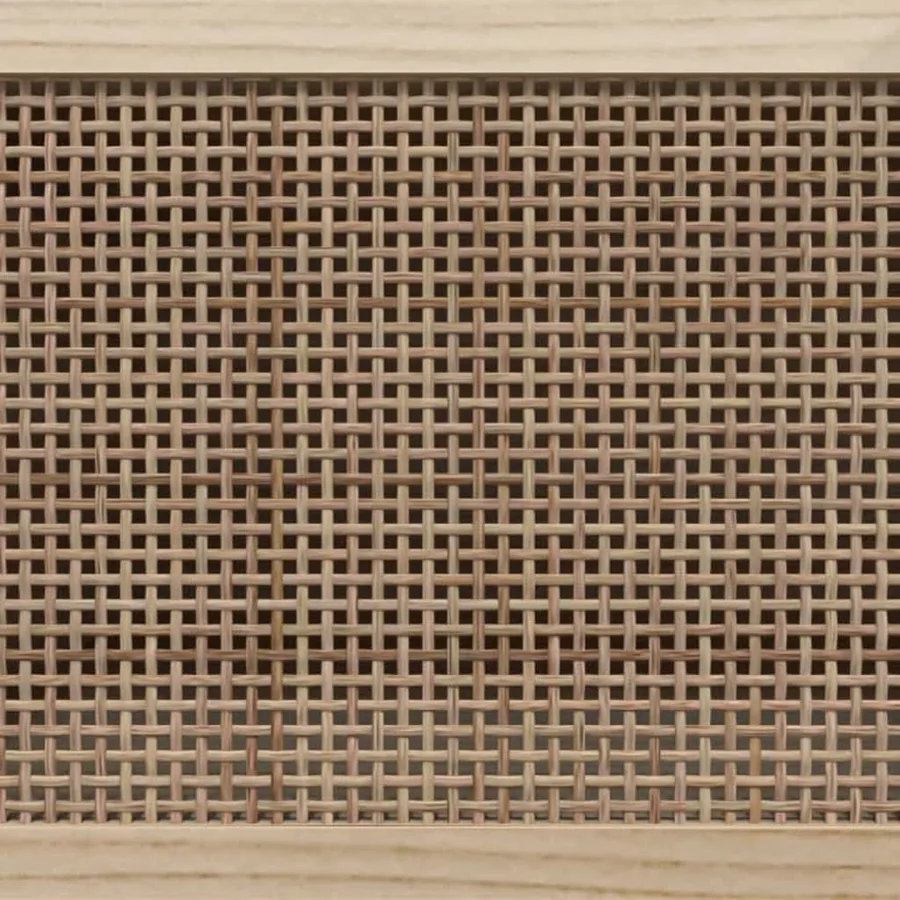 Meuble TV Blanc 80x30x40 cm Bois de pin massif et rotin naturel - 6