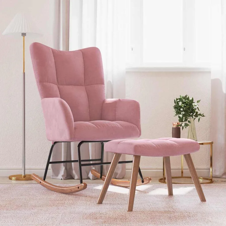 Chaise à bascule avec repose-pied Rose Velours - 3