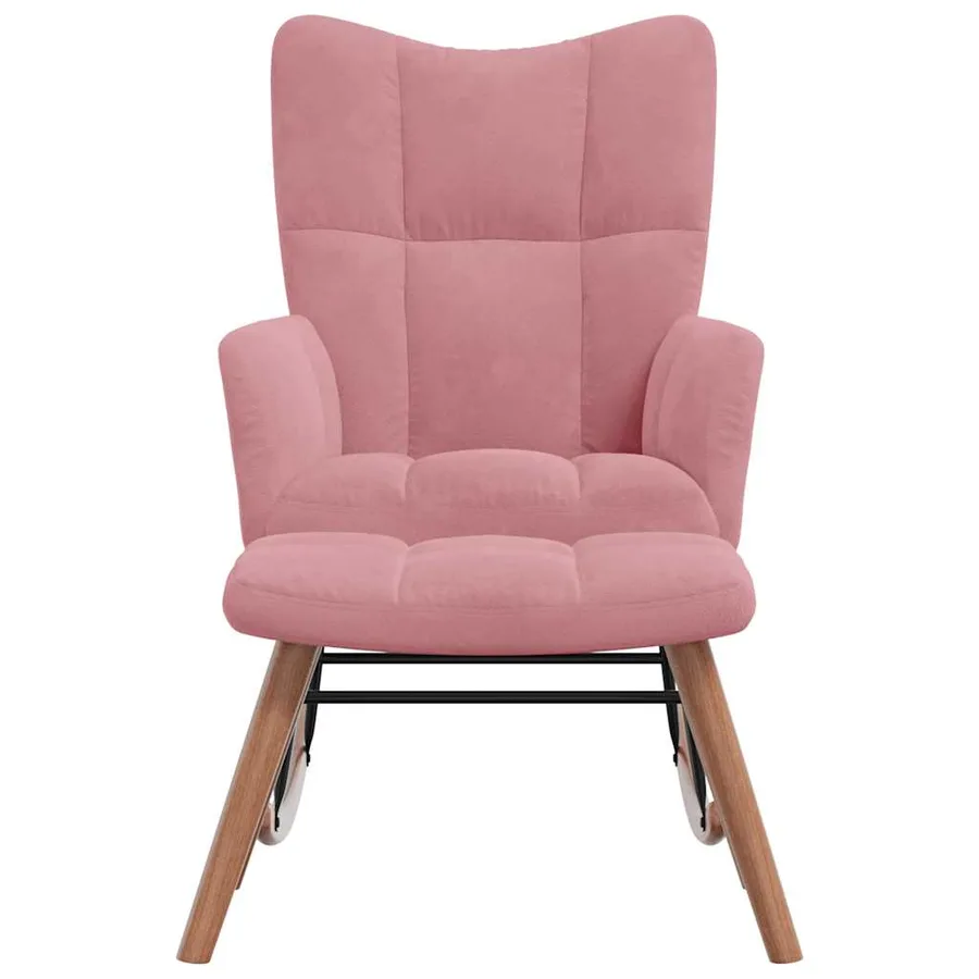 Chaise à bascule avec repose-pied Rose Velours - 4