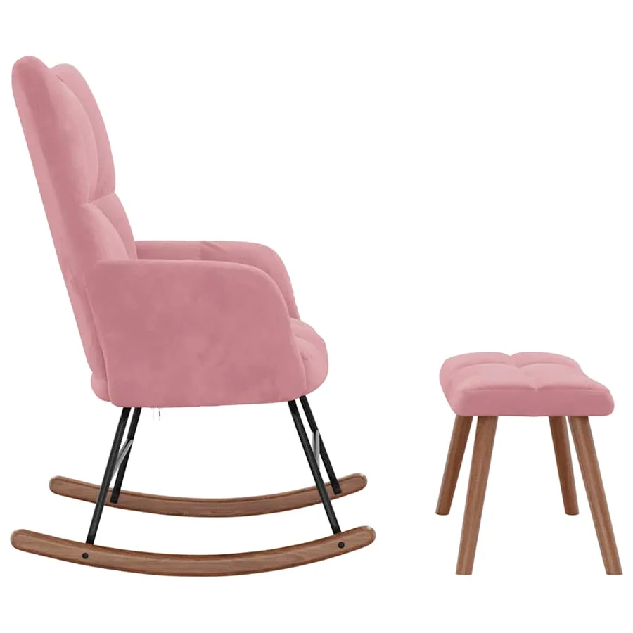 Chaise à bascule avec repose-pied Rose Velours - 6