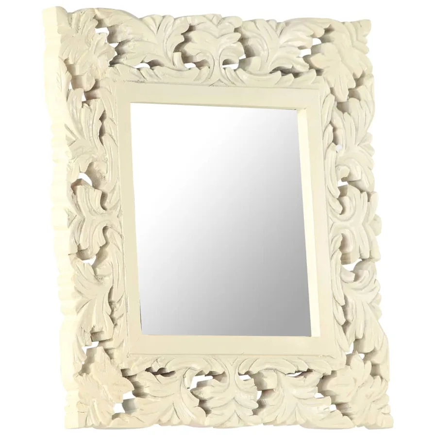 Miroir sculpté à la main Blanc 50x50 cm Bois de manguier massif - 10