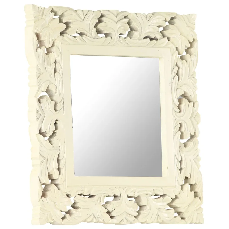 Miroir sculpté à la main Blanc 50x50 cm Bois de manguier massif - 2