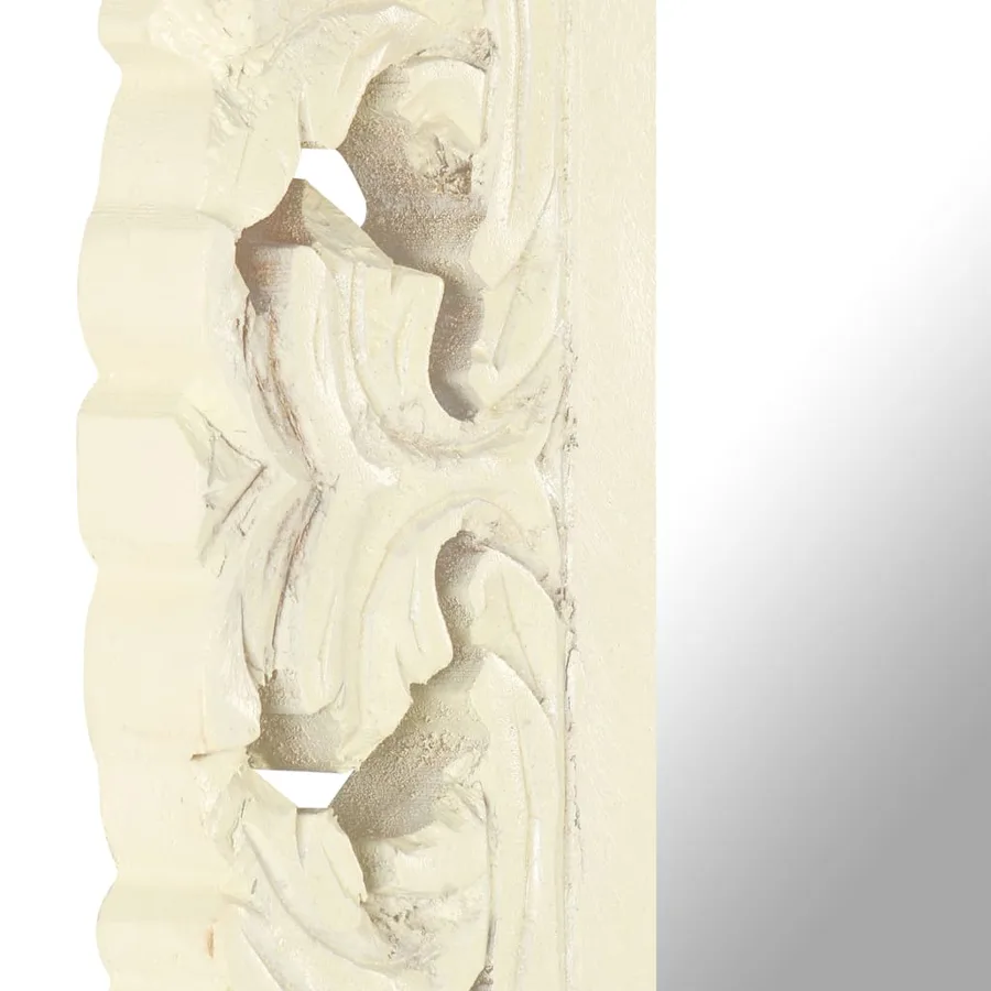 Miroir sculpté à la main Blanc 50x50 cm Bois de manguier massif - 5