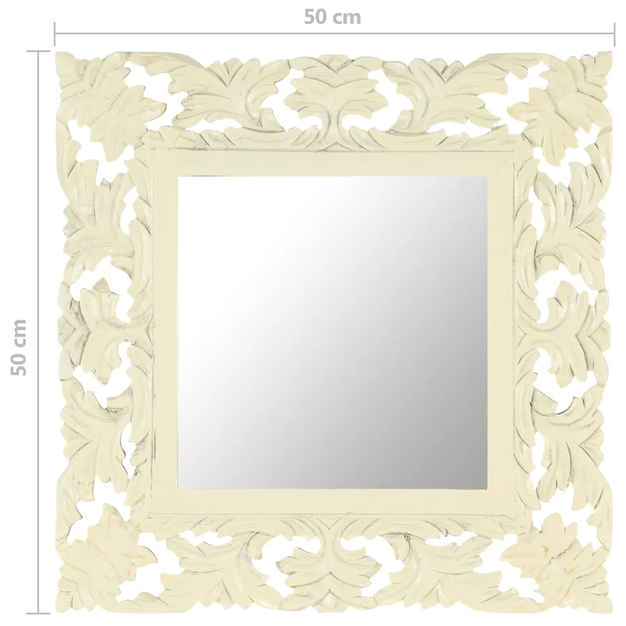 Miroir sculpté à la main Blanc 50x50 cm Bois de manguier massif - 6