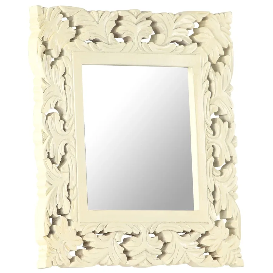 Miroir sculpté à la main Blanc 50x50 cm Bois de manguier massif - 7