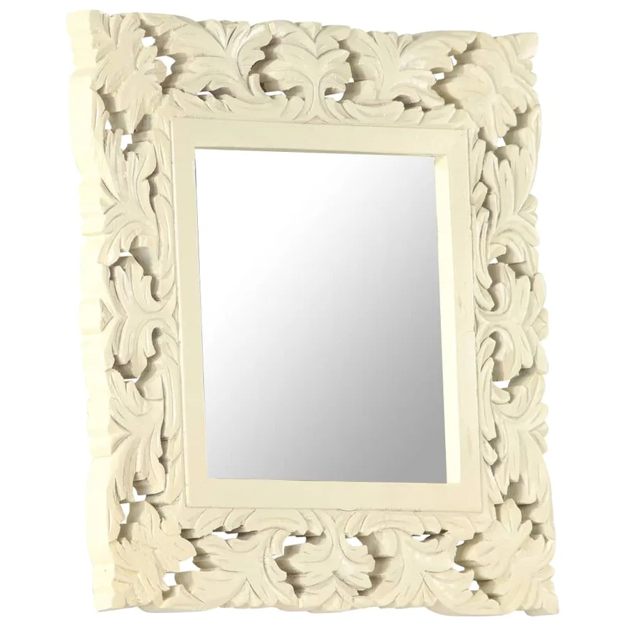 Miroir sculpté à la main Blanc 50x50 cm Bois de manguier massif - 8