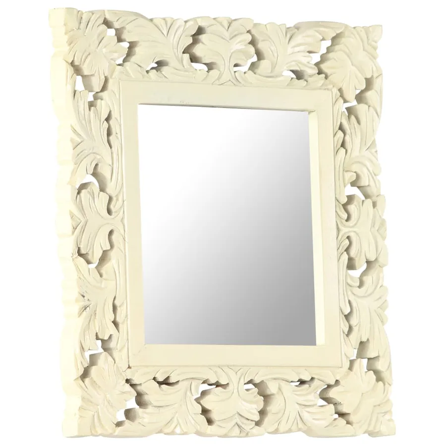 Miroir sculpté à la main Blanc 50x50 cm Bois de manguier massif - 9