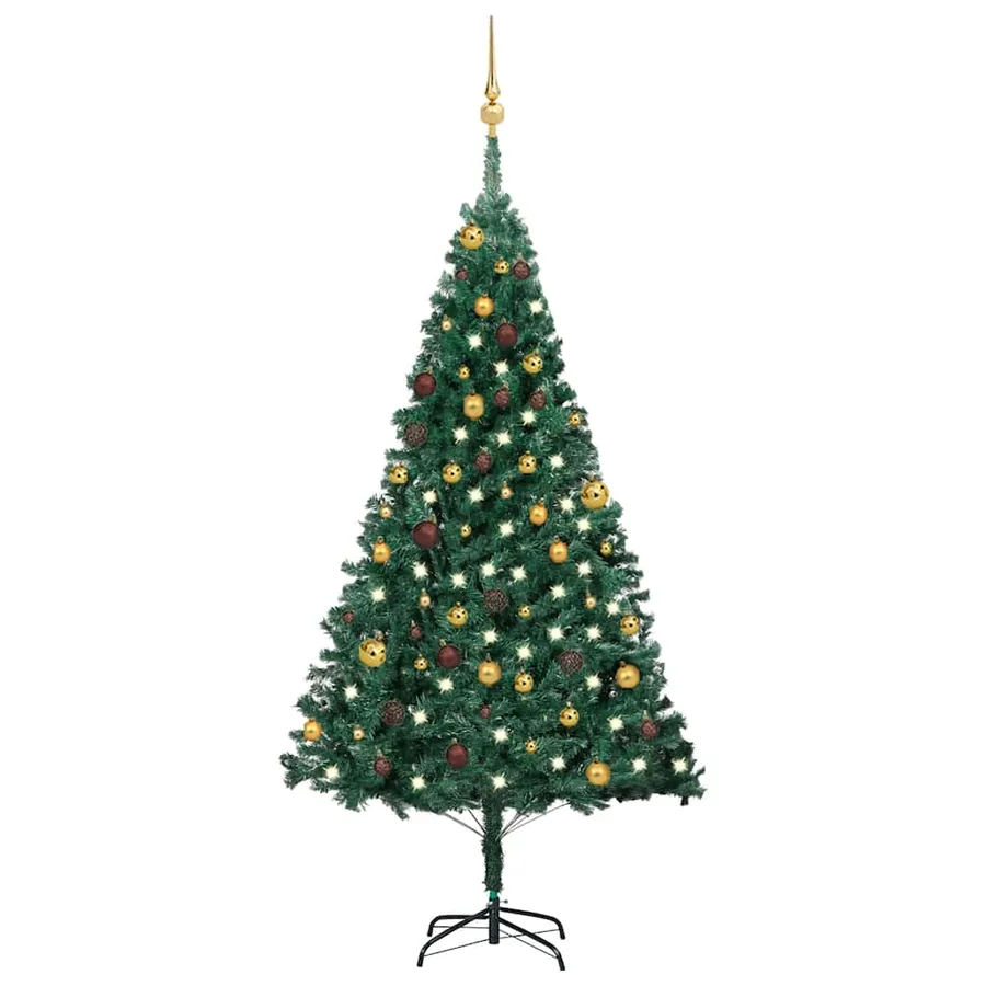 Arbre de Noël artificiel pré-éclairé et boules vert 180 cm PVC