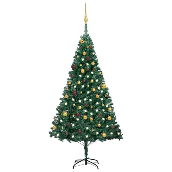Arbre de Noël artificiel pré-éclairé et boules vert 180 cm PVC