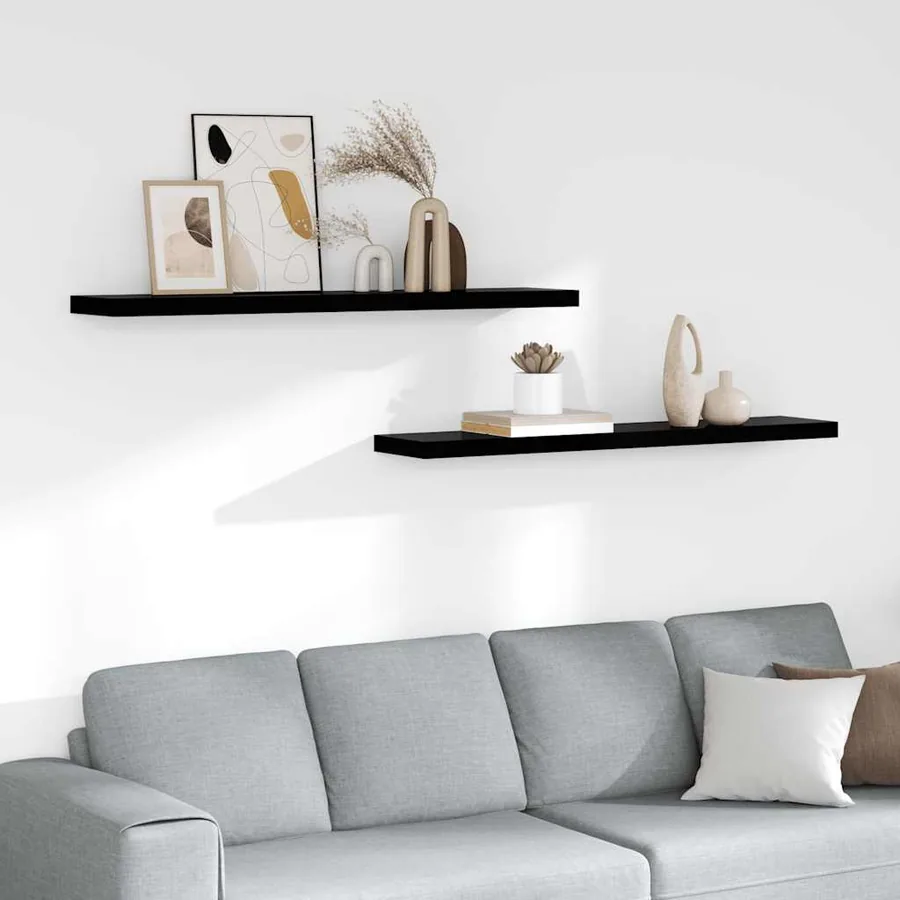 Étagère murale flottante 2 pcs Noir brillant 120x23,5x3,8cm MDF