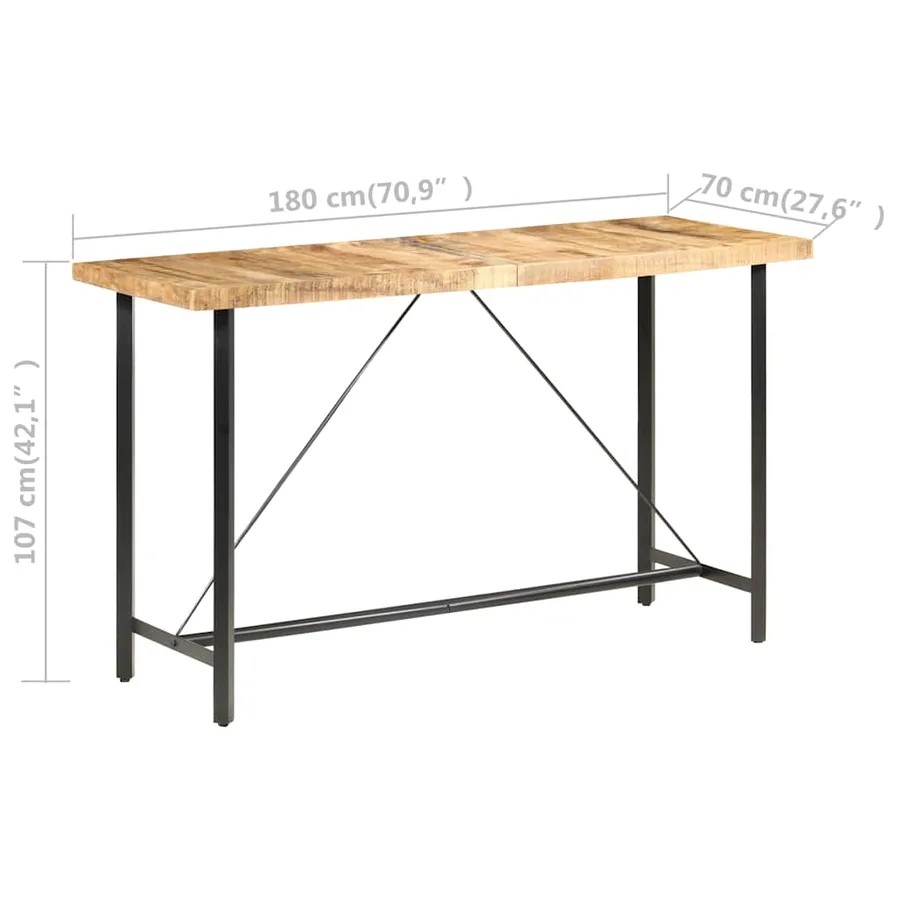 Table de bar 180x70x107 cm Bois de manguier brut - 7