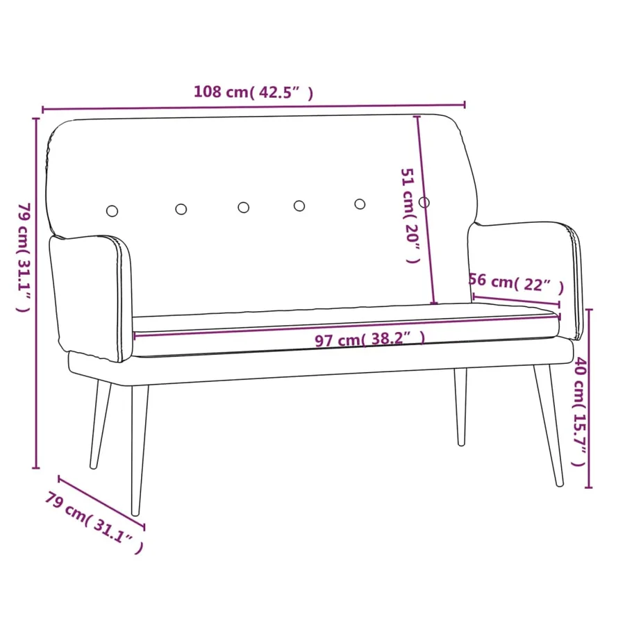 Banc Noir 108x79x79 cm Velours - 8