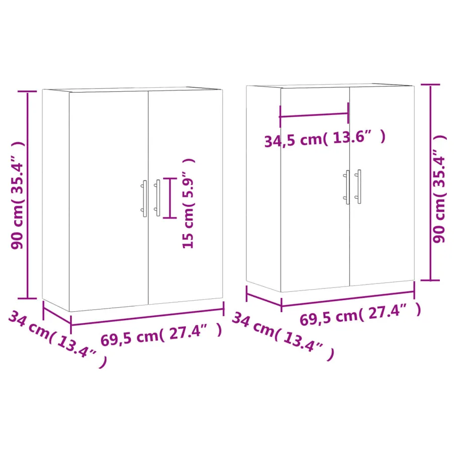 Armoires murales 2 pcs chêne sonoma 69,5x34x90 cm - 12