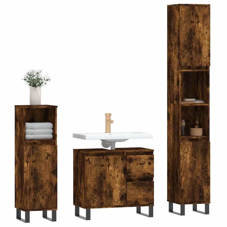 Ensemble de meubles de salle de bain 3 pcs Chêne fumé - 3