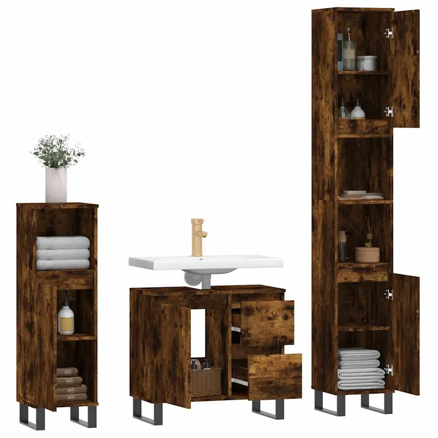 Ensemble de meubles de salle de bain 3 pcs Chêne fumé - 4