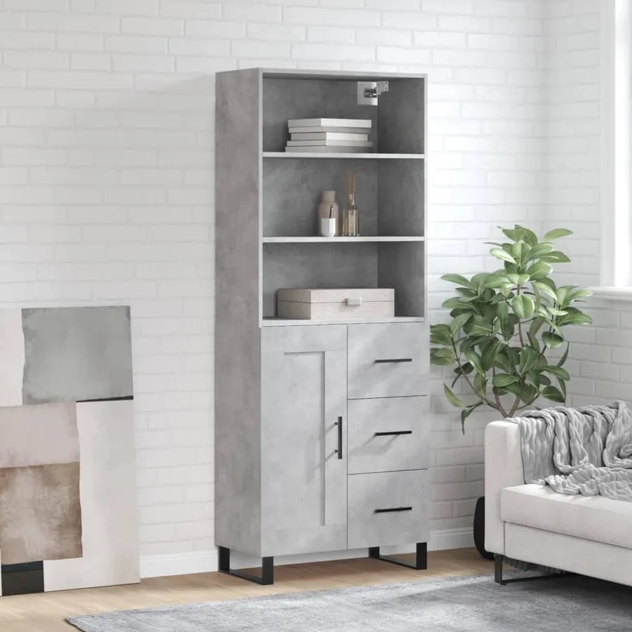 Buffet haut Gris béton 69,5x34x180 cm Bois d'ingénierie
