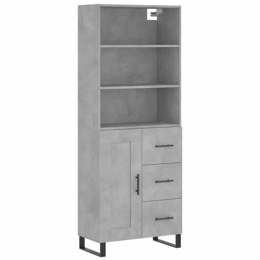 Buffet haut Gris béton 69,5x34x180 cm Bois d'ingénierie - 2