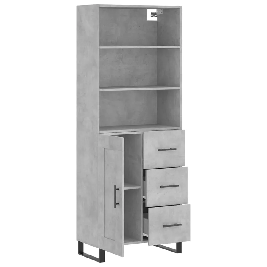 Buffet haut Gris béton 69,5x34x180 cm Bois d'ingénierie - 4