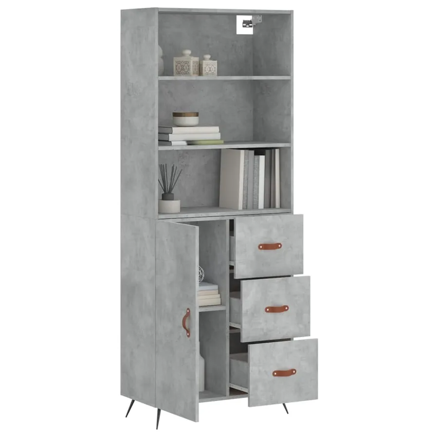 Buffet haut Gris béton 69,5x34x180 cm Bois d'ingénierie - 12