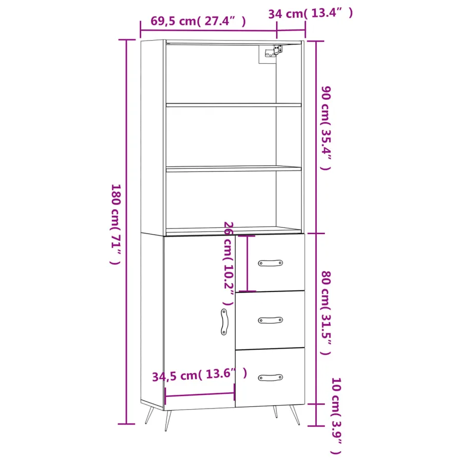 Buffet haut Gris béton 69,5x34x180 cm Bois d'ingénierie - 14