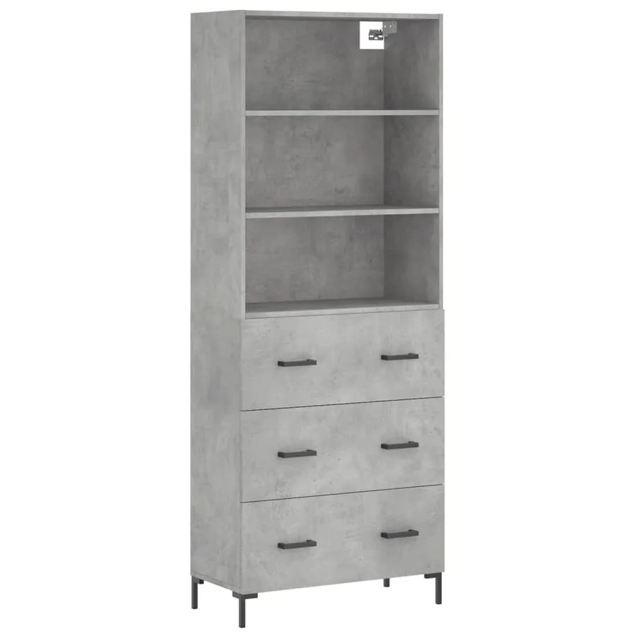 Buffet haut Gris béton 69,5x34x180 cm Bois d'ingénierie - 2