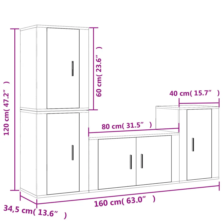 Ensemble de meubles TV 4 pcs Gris béton Bois d'ingénierie - 7