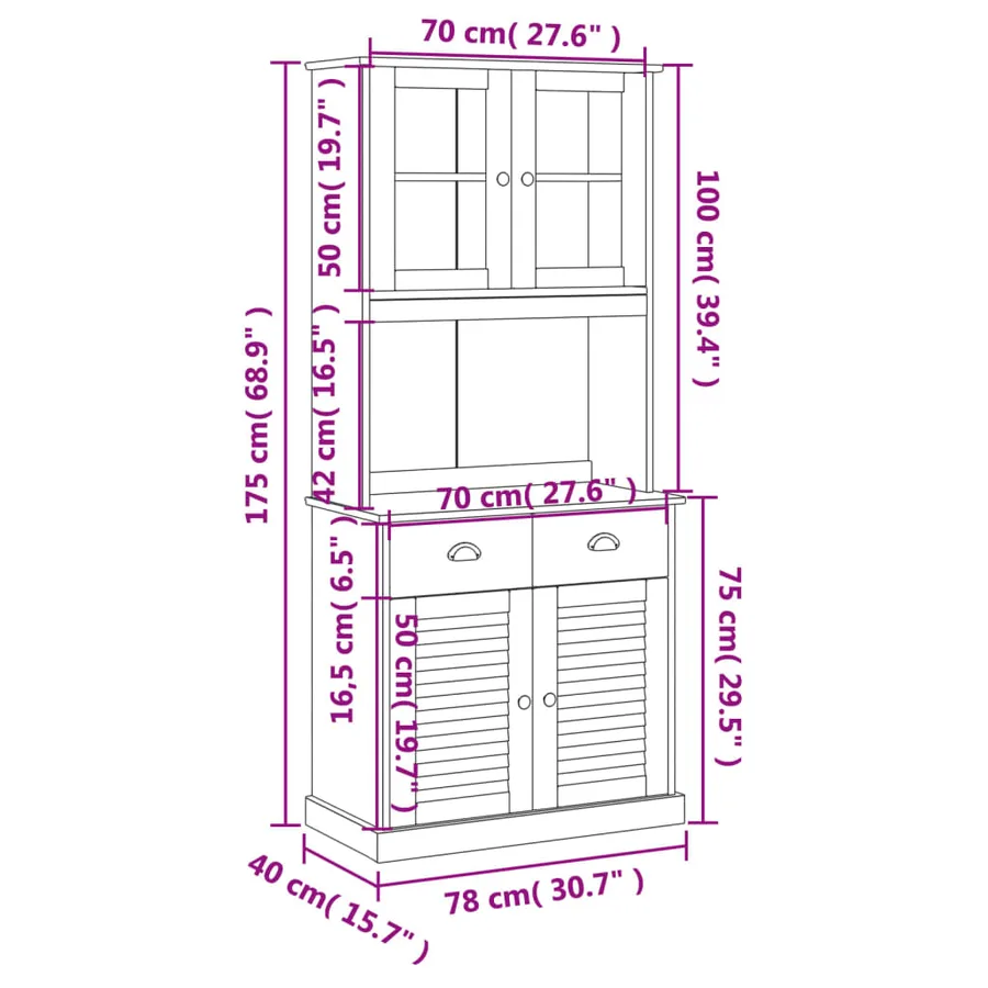 Buffet haut VIGO 78x40x175 cm bois massif de pin - 12