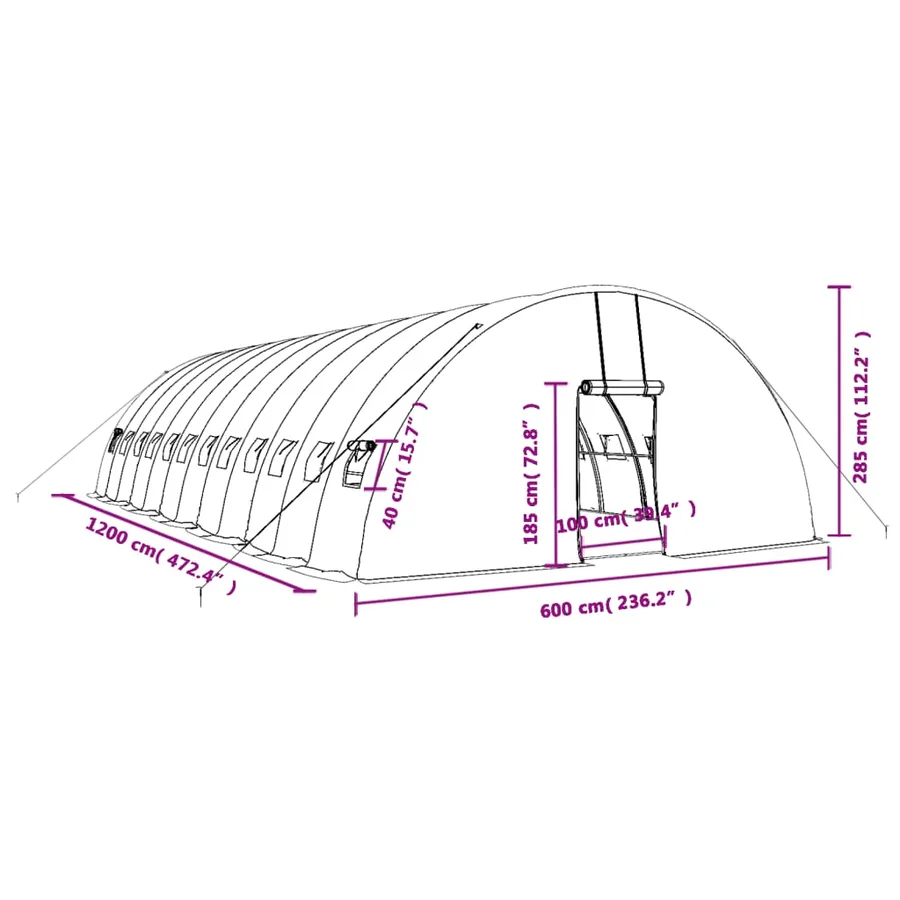 Serre avec cadre en acier vert 72 m² 12x6x2,85 m - 12